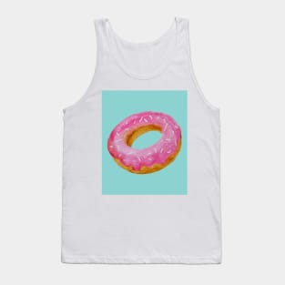 Watercolor donut - pink on blue background Tank Top